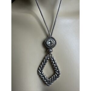 Brighton Pendant Necklace Swarovski Crystal Drop 35" + 2" Extender Silver Plated